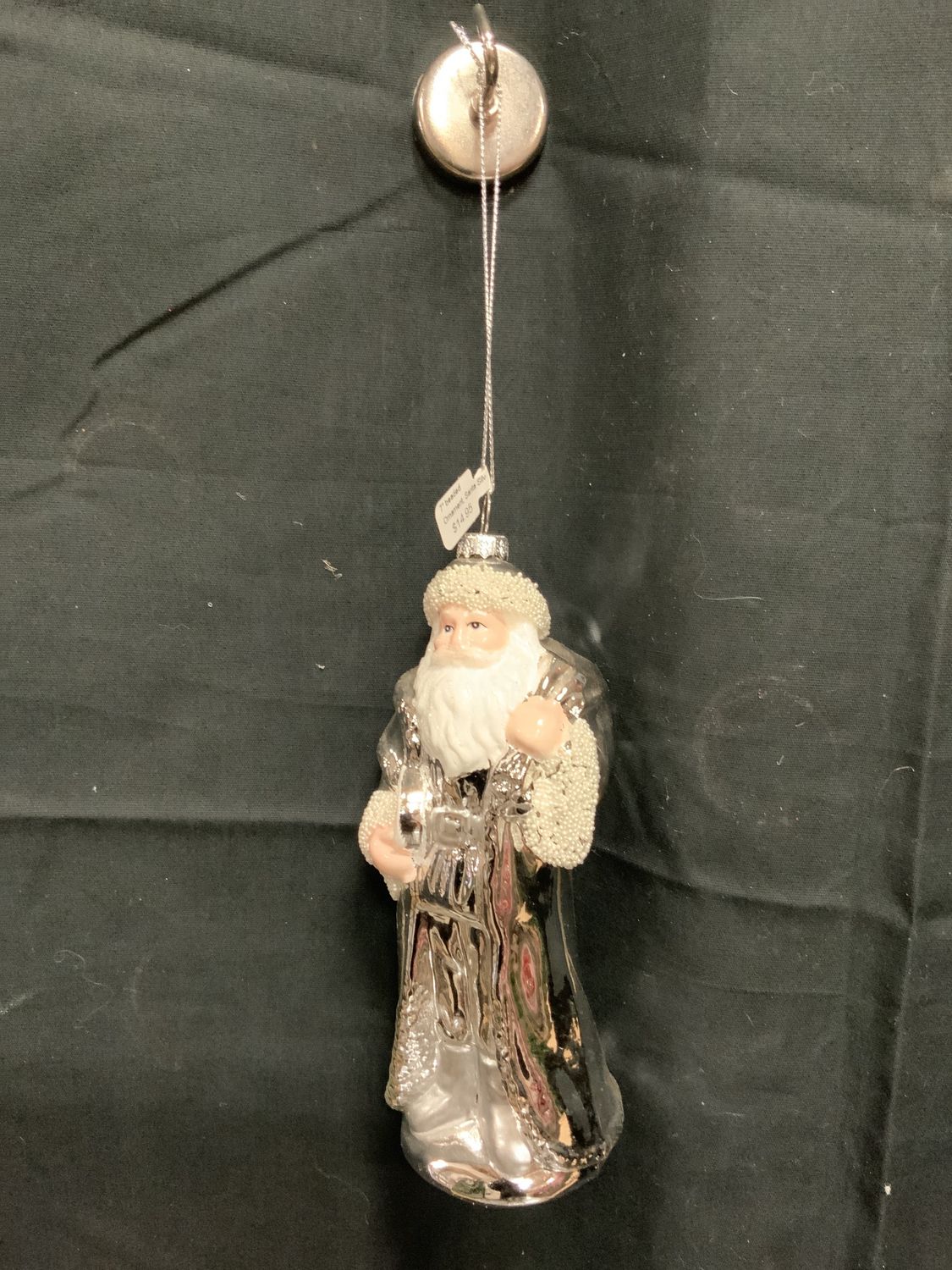 Ornament, Santa Silver 7" beaded