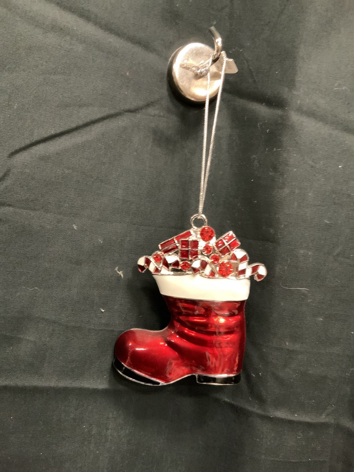 Ornament, Enamel Tree/Boot 4" red