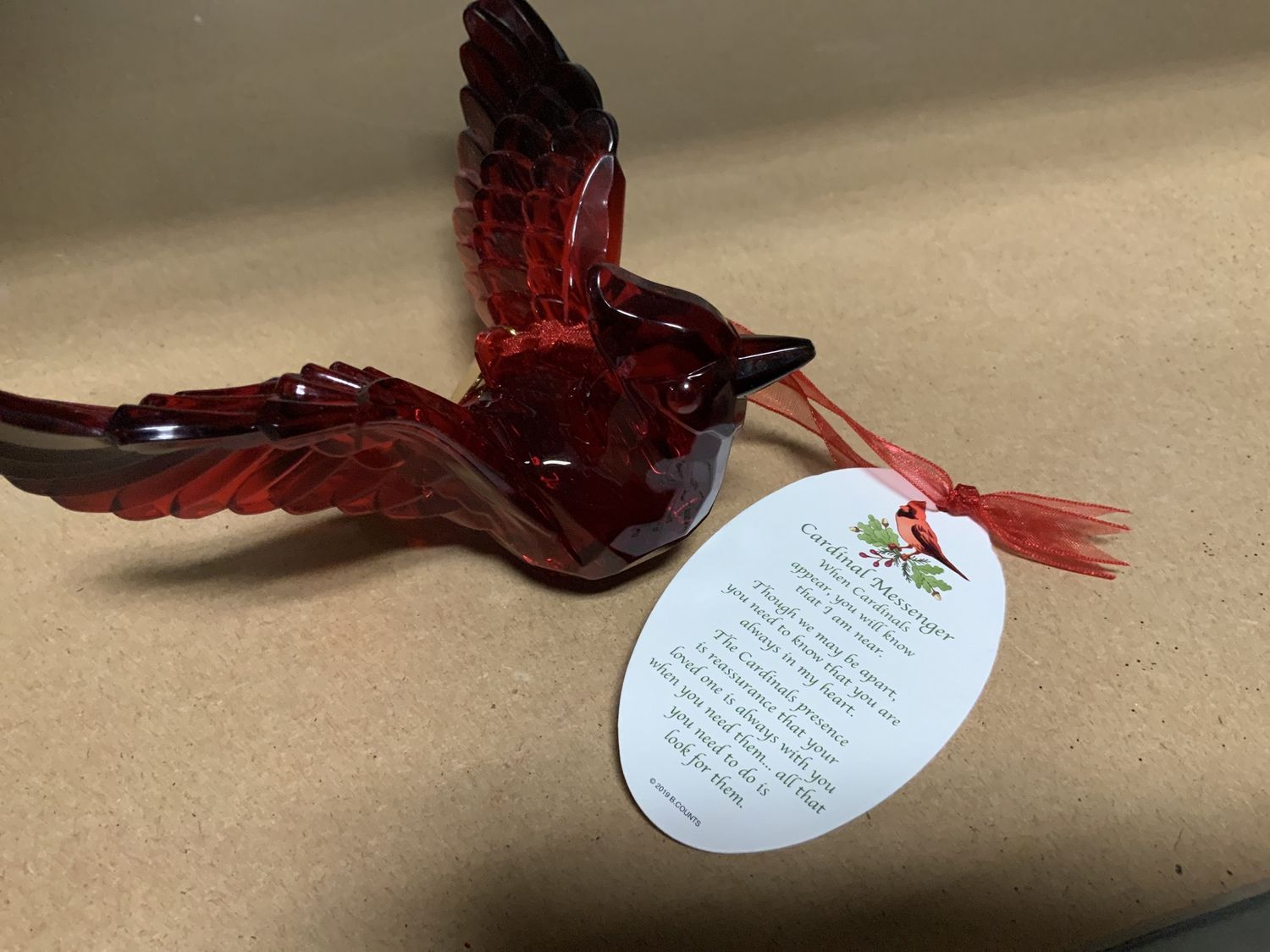 Ornament, Acrylic Cardinal open wings