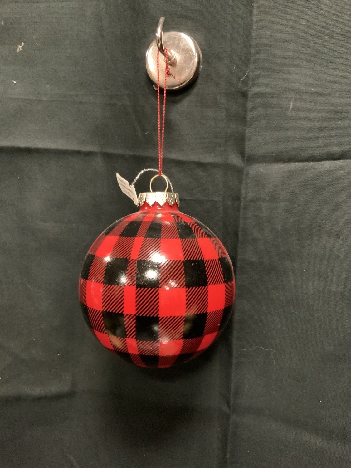 Ornament, Buffalo Plaid Glass/Red