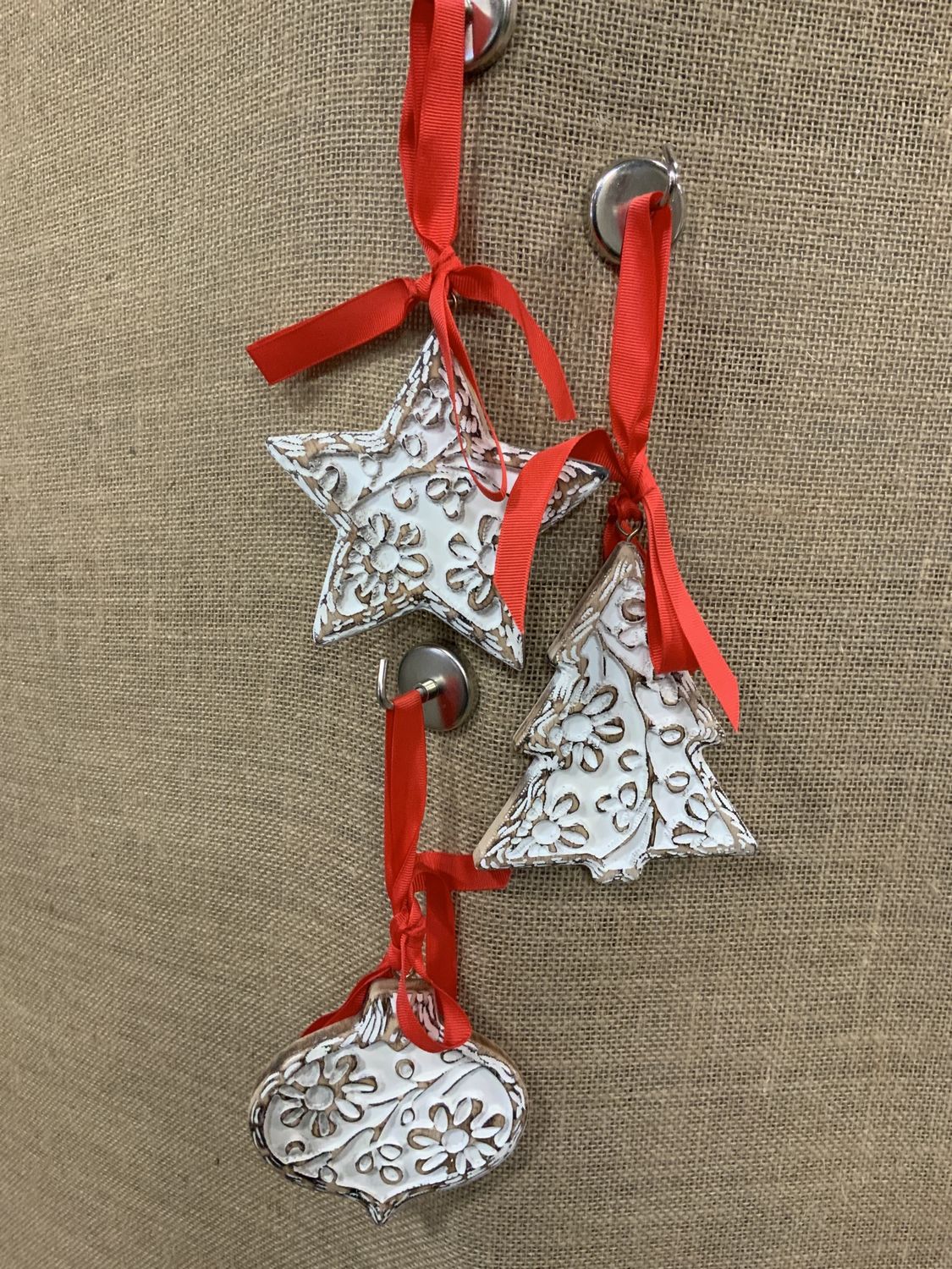 Ornament, Christmas Tree/Cream 5" Red Ribbn