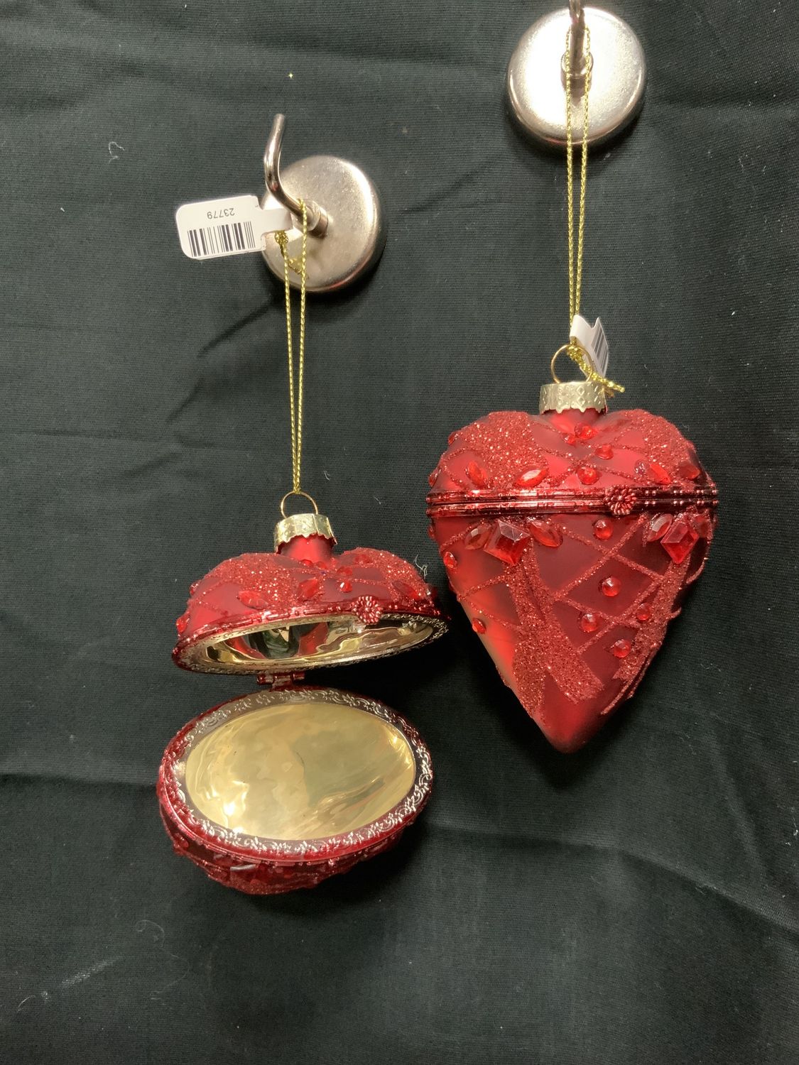 Ornament, Cloche Red Heart red jewels