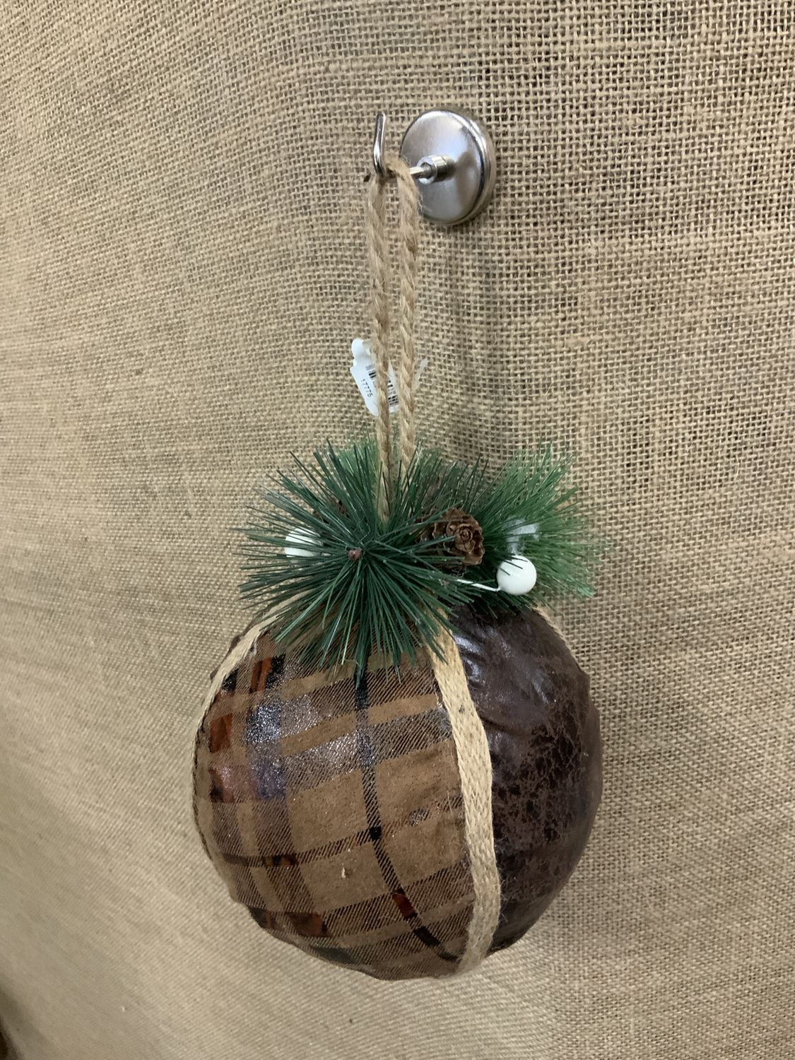 Ornament, Leather Jute Ball 6" natural