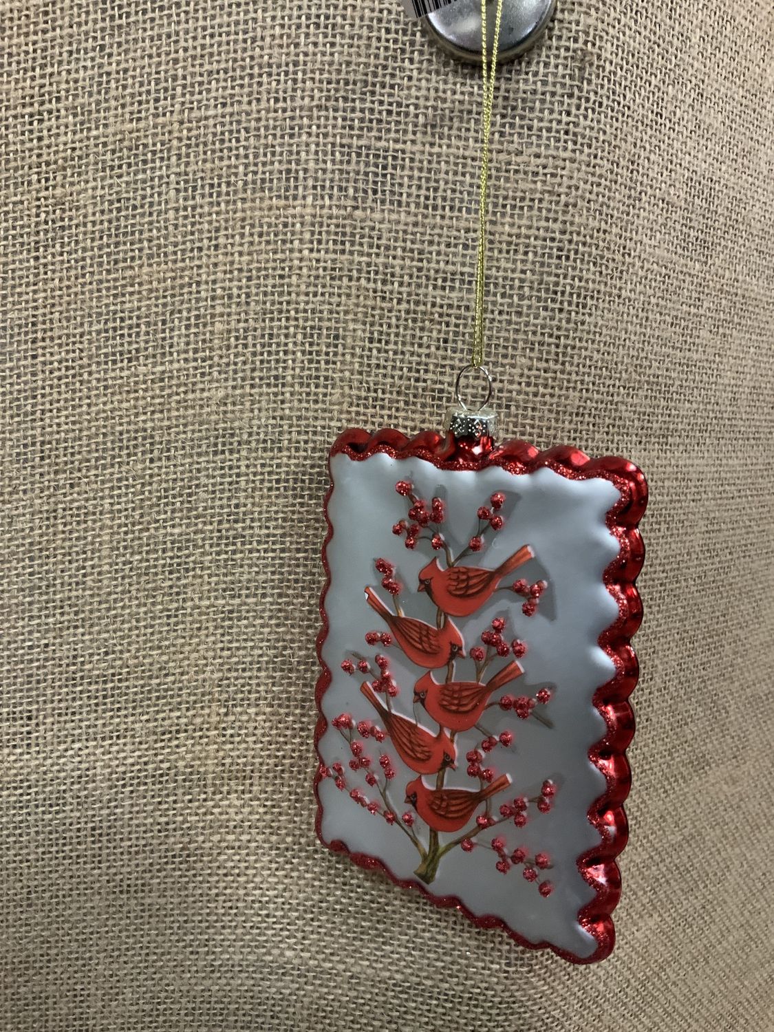 Ornament, Cardinals/Berry Tree 5" glass