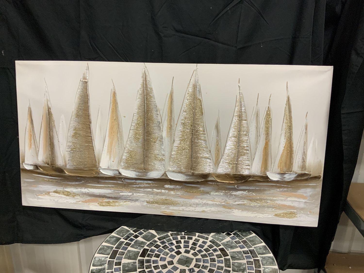 Canvas, Sailboat gold/silver