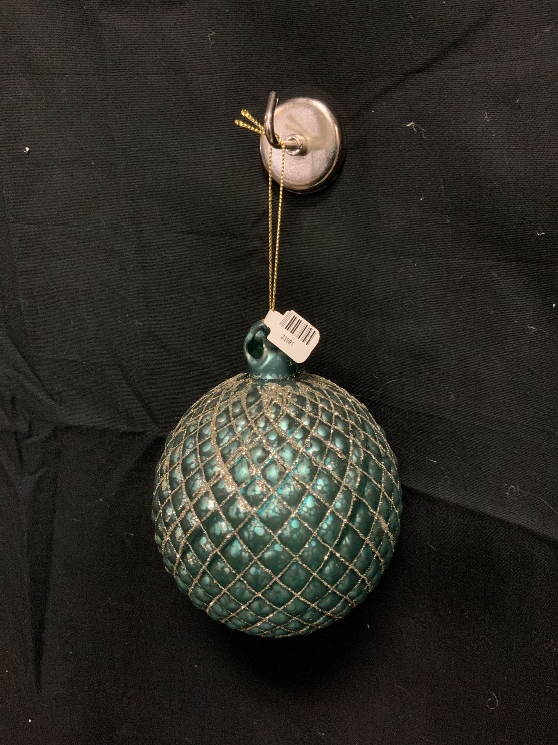 Ornament, Quilted Glitter Ball 4" Blue/Gold