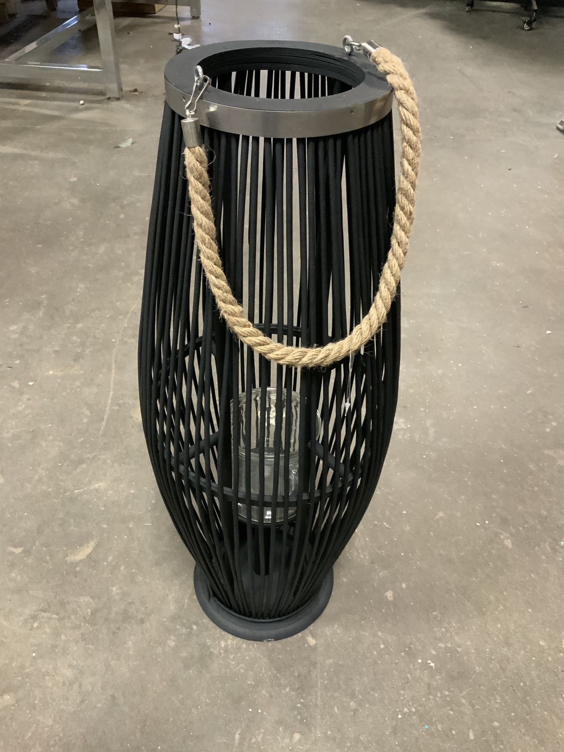 Lantern, Green Wicker 28" rope hnd