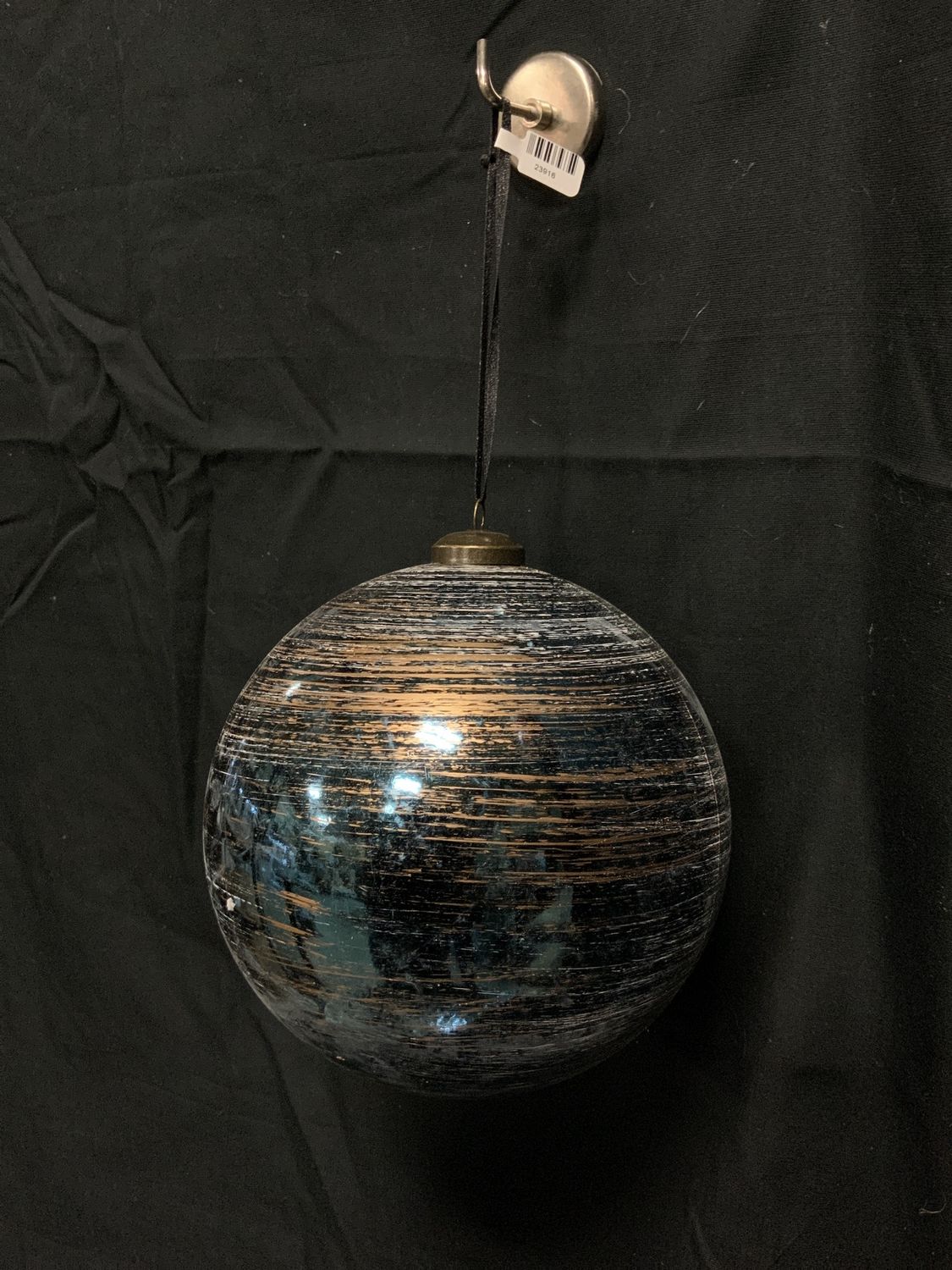 Ornament, Blue w/Gold Swirl 6" glass