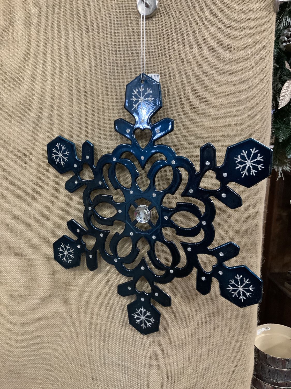 Ornament, Metallic Snowflake 18" Midn Blu