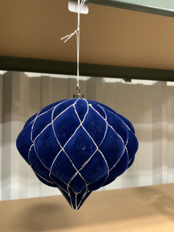 Ornament, Flocked Onion 6&quot; Dk Blue