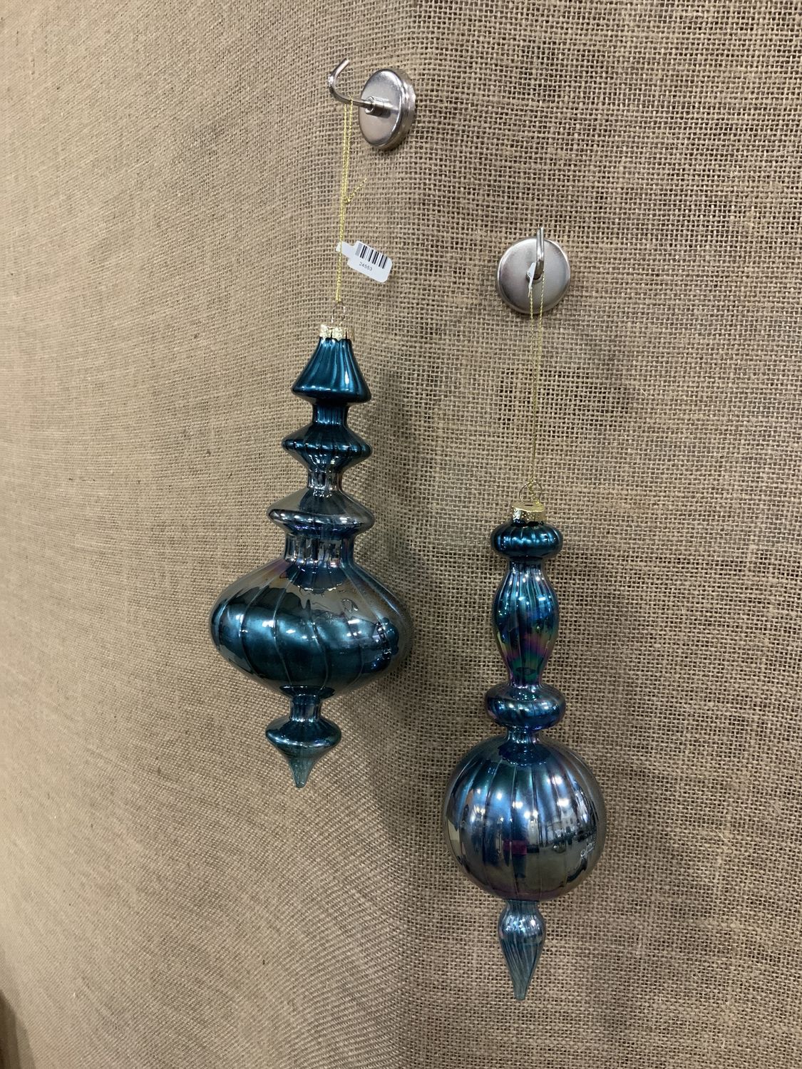 Ornament, Blue Iridesc Finial 2 ast 9&amp;10"
