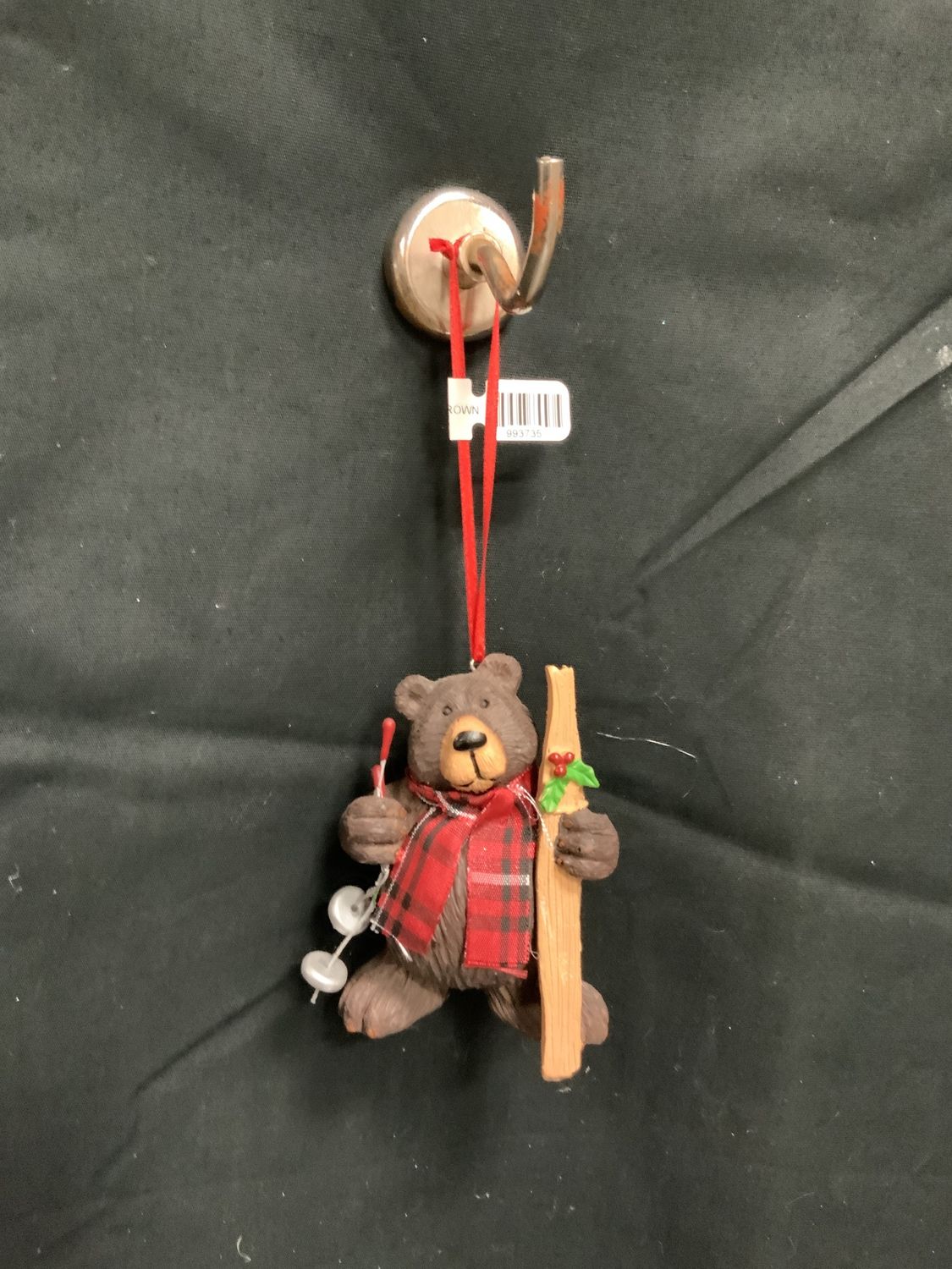 ORNAMENT, LODGE BROWN BEAR 3.6",BRWN/RED
