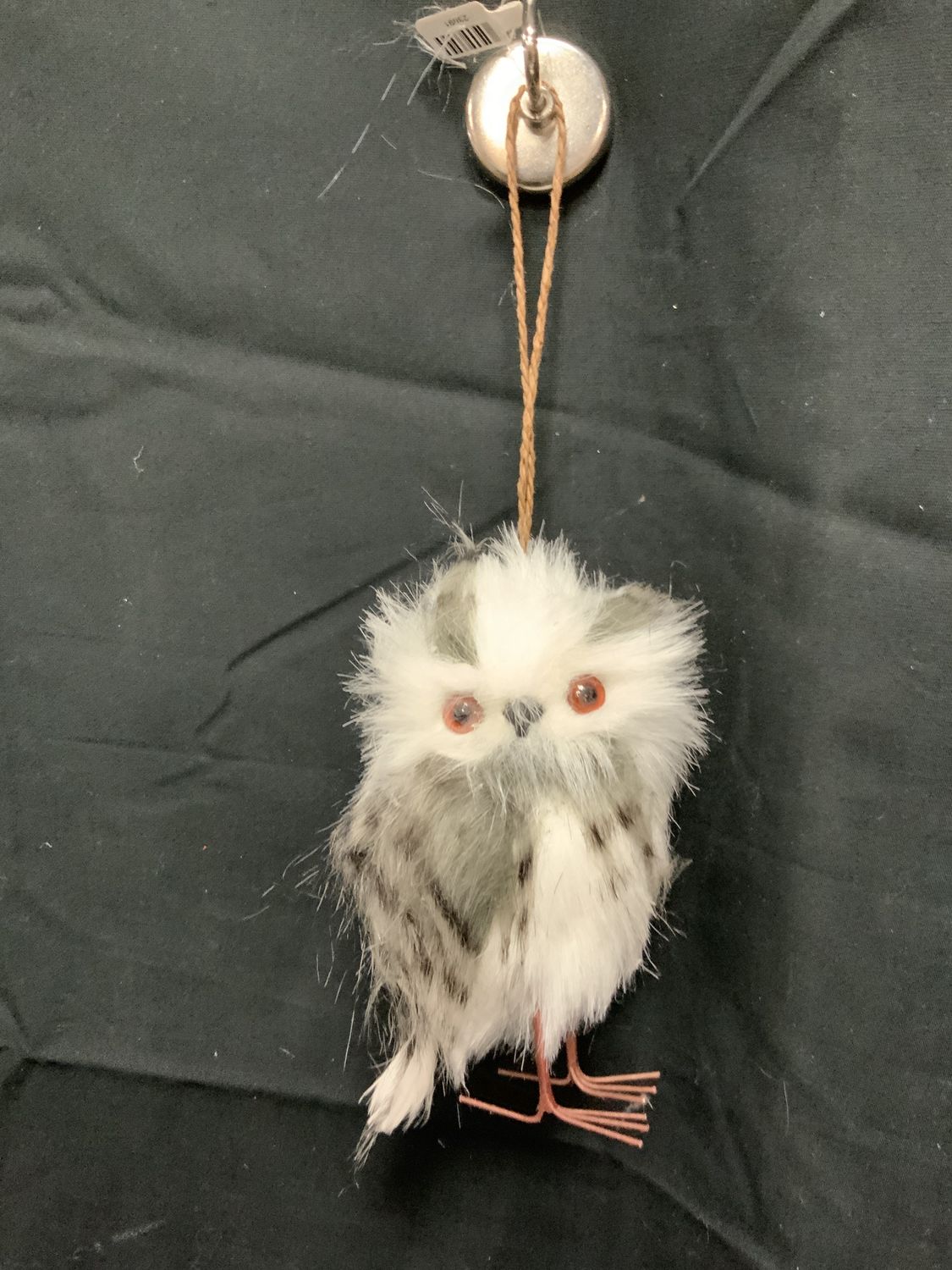 Ornament, Owl Guinney Feather 5" Wht/Blk