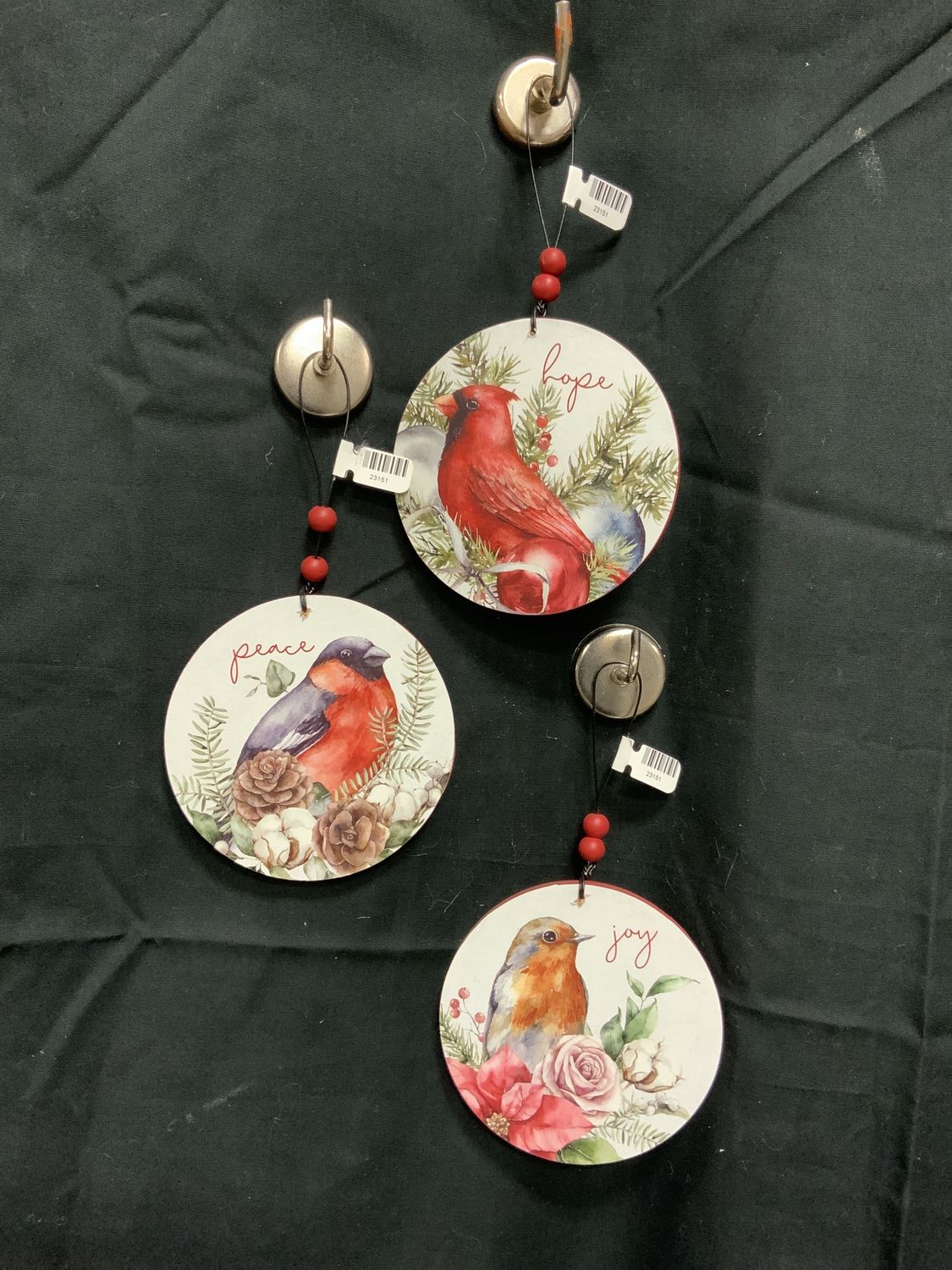 Ornament, Wood Disc Bird round red