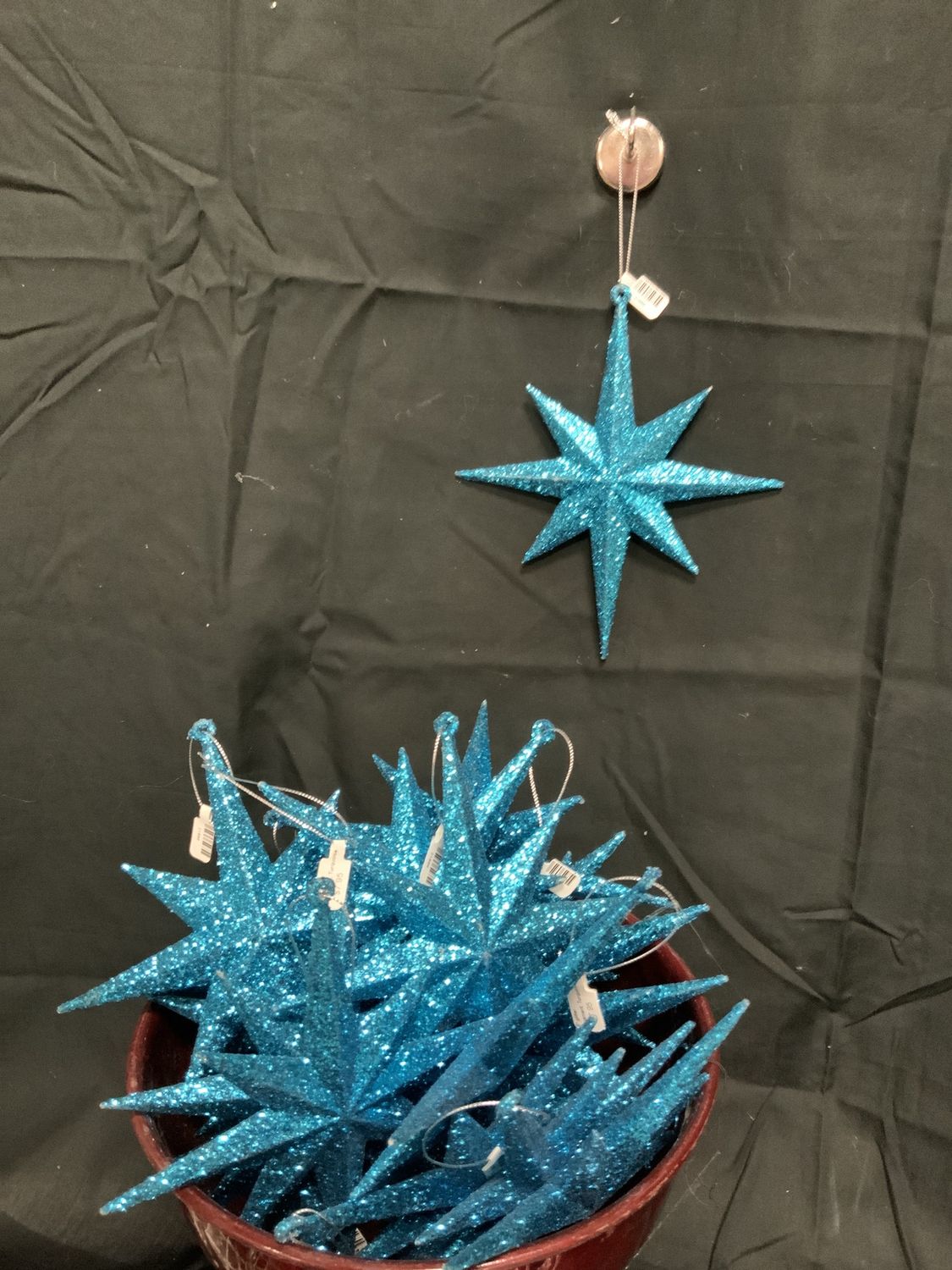 Ornament, Turquoise Star 8" glitter