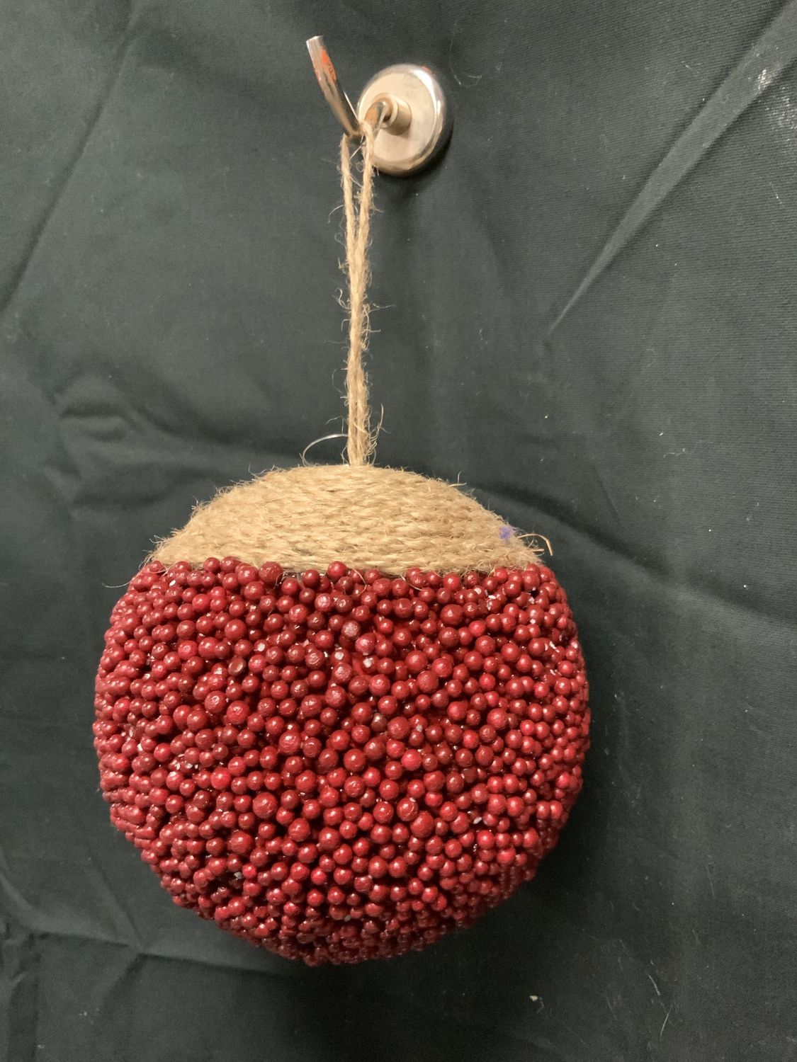 Ornament, Beaded Jute 5" Burg/Natl