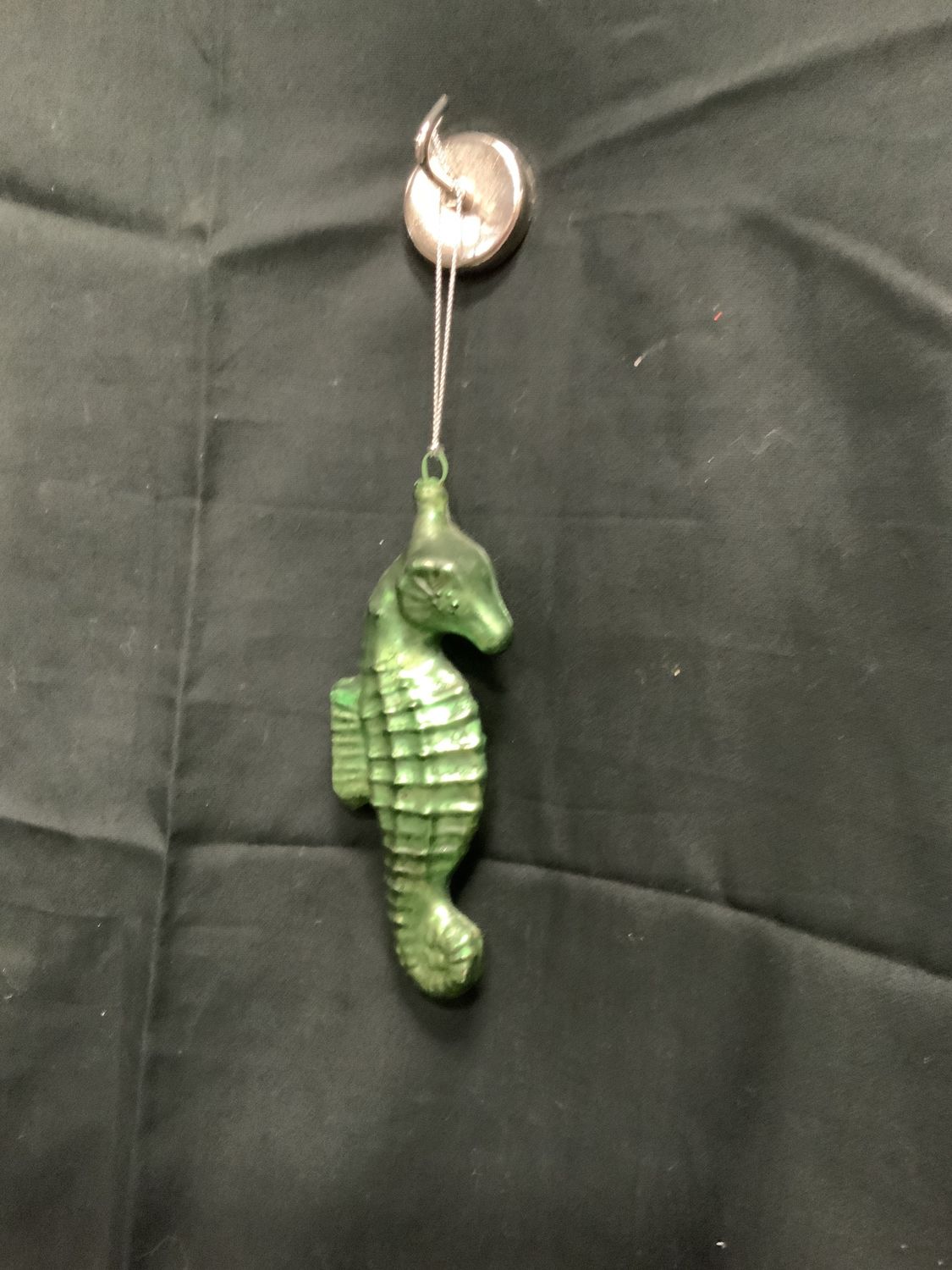 Ornament, Sea Horse grn glass