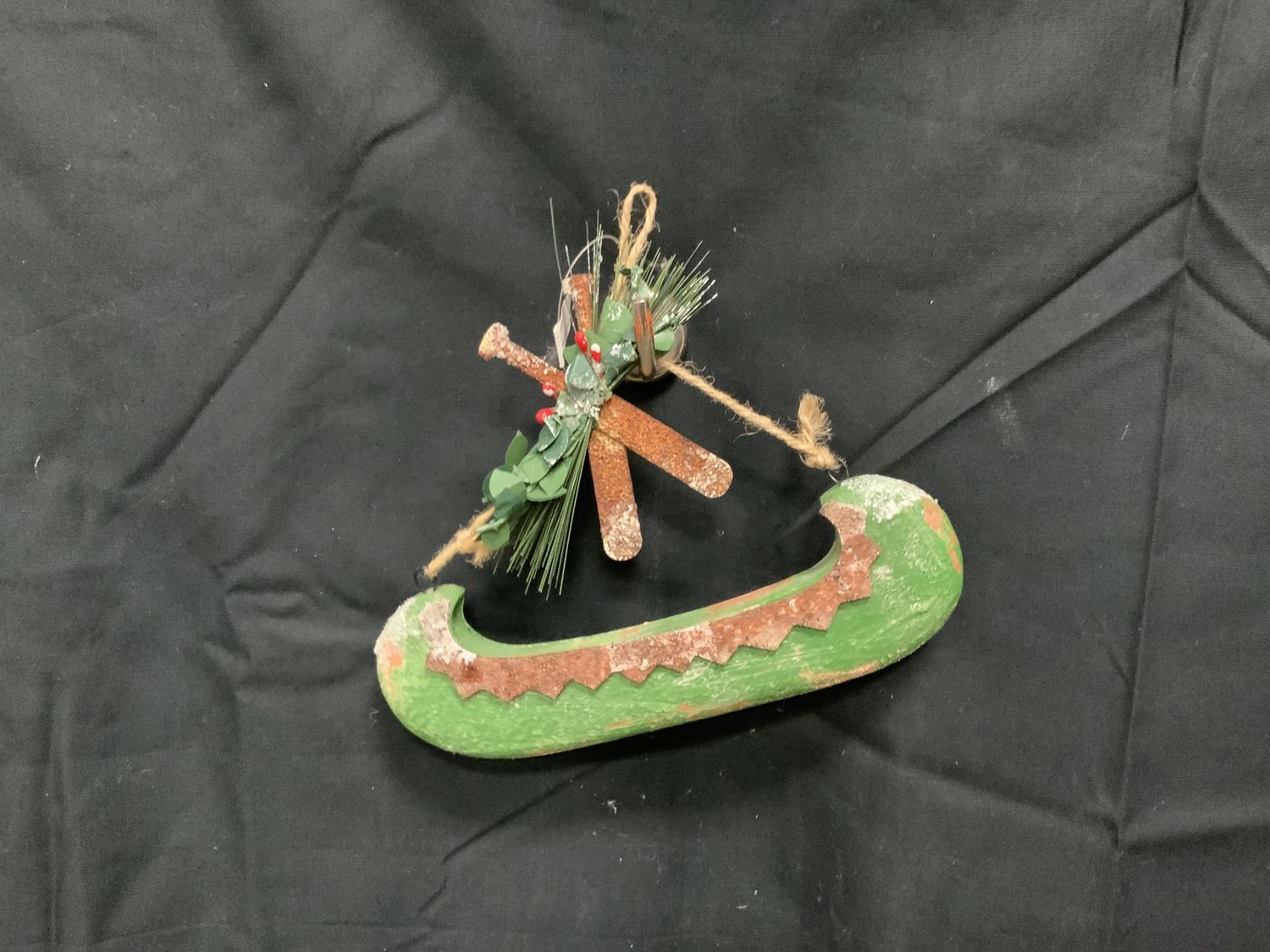 ornament, rustic canoe paper mache