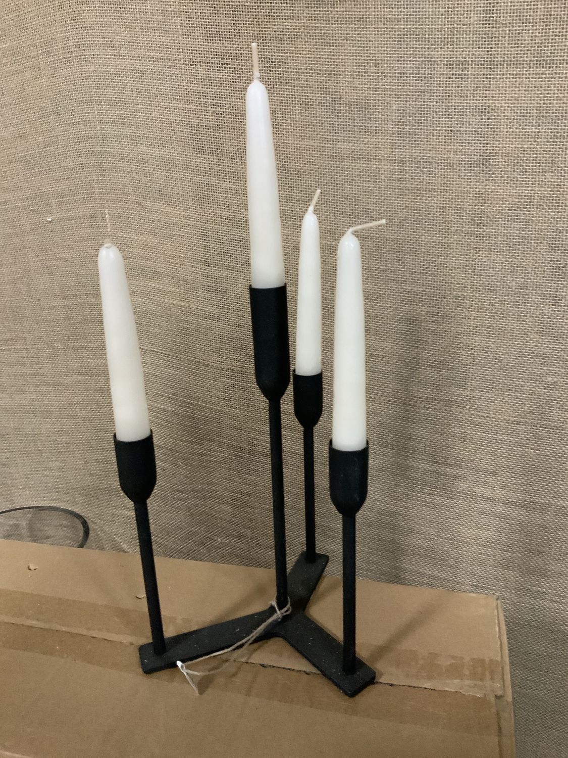 Candle Holder, Four Iron Blk taper