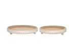Tray, Natural Beaded Wood w/Feet