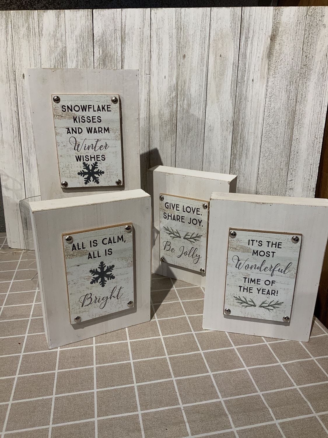 Sign, Wood Birch Block Saying 4 Asst
