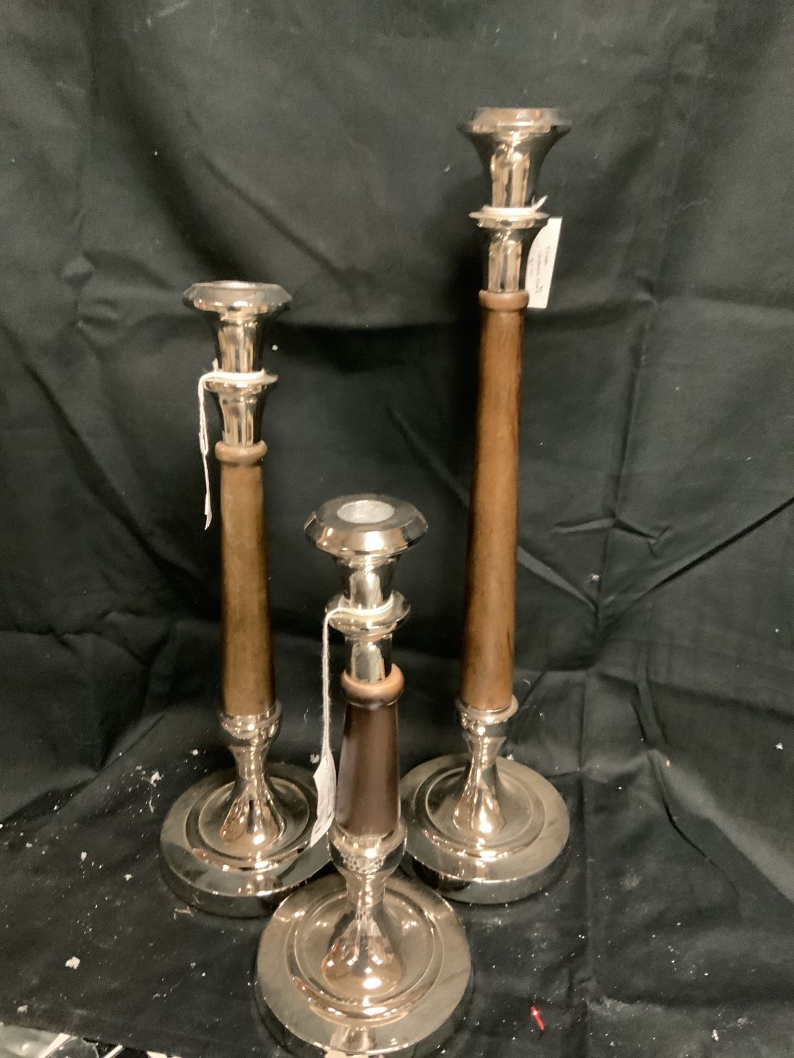Candlestick, Silver &amp; Wood 3 sizes