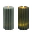 Candle, Green Ribbed LED 6" B/O