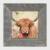 Picture, Brown Highland Cow w/Flowers