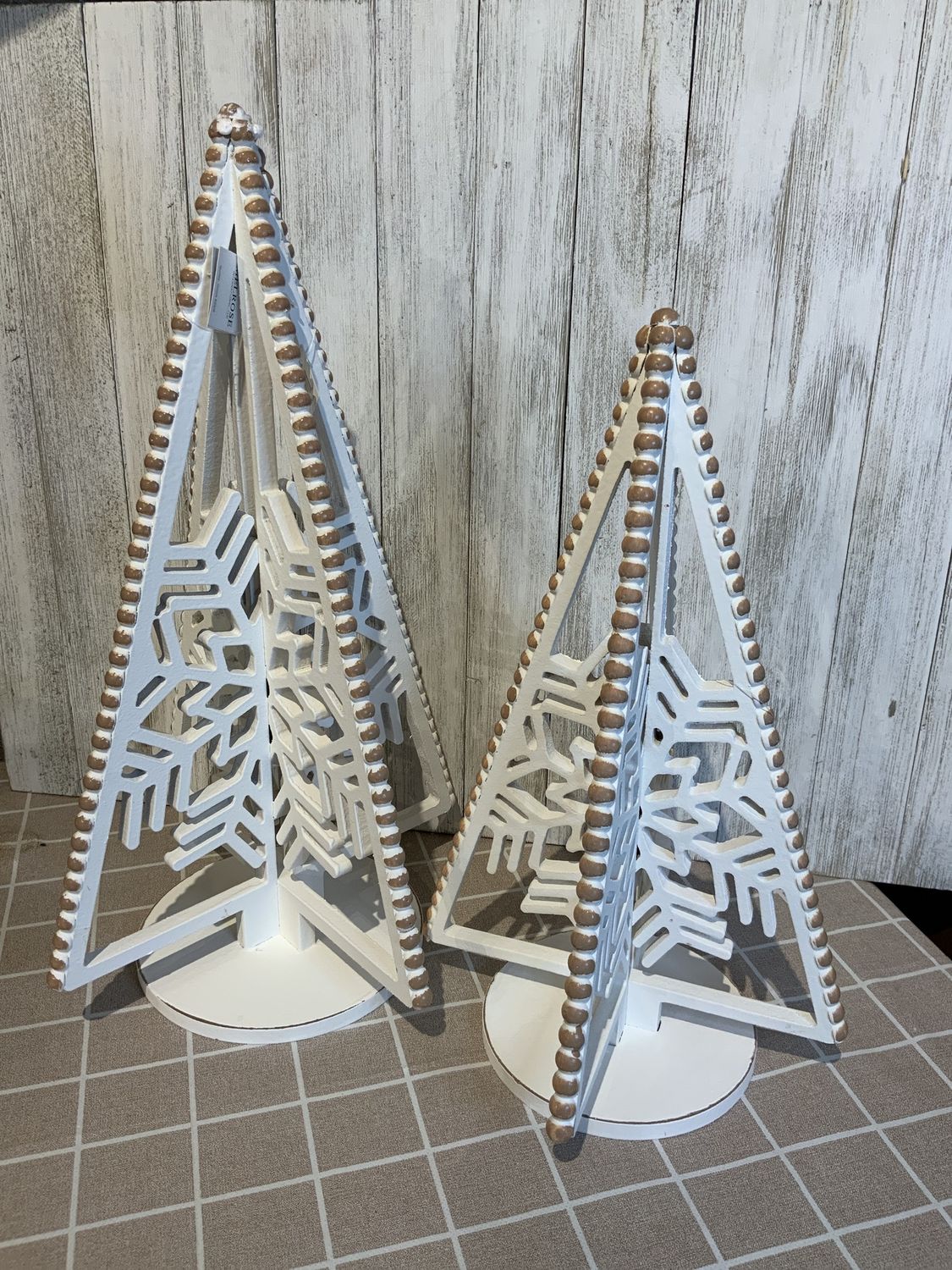 Tree, Snowflake Wood Cutout 13" 16" Set/2