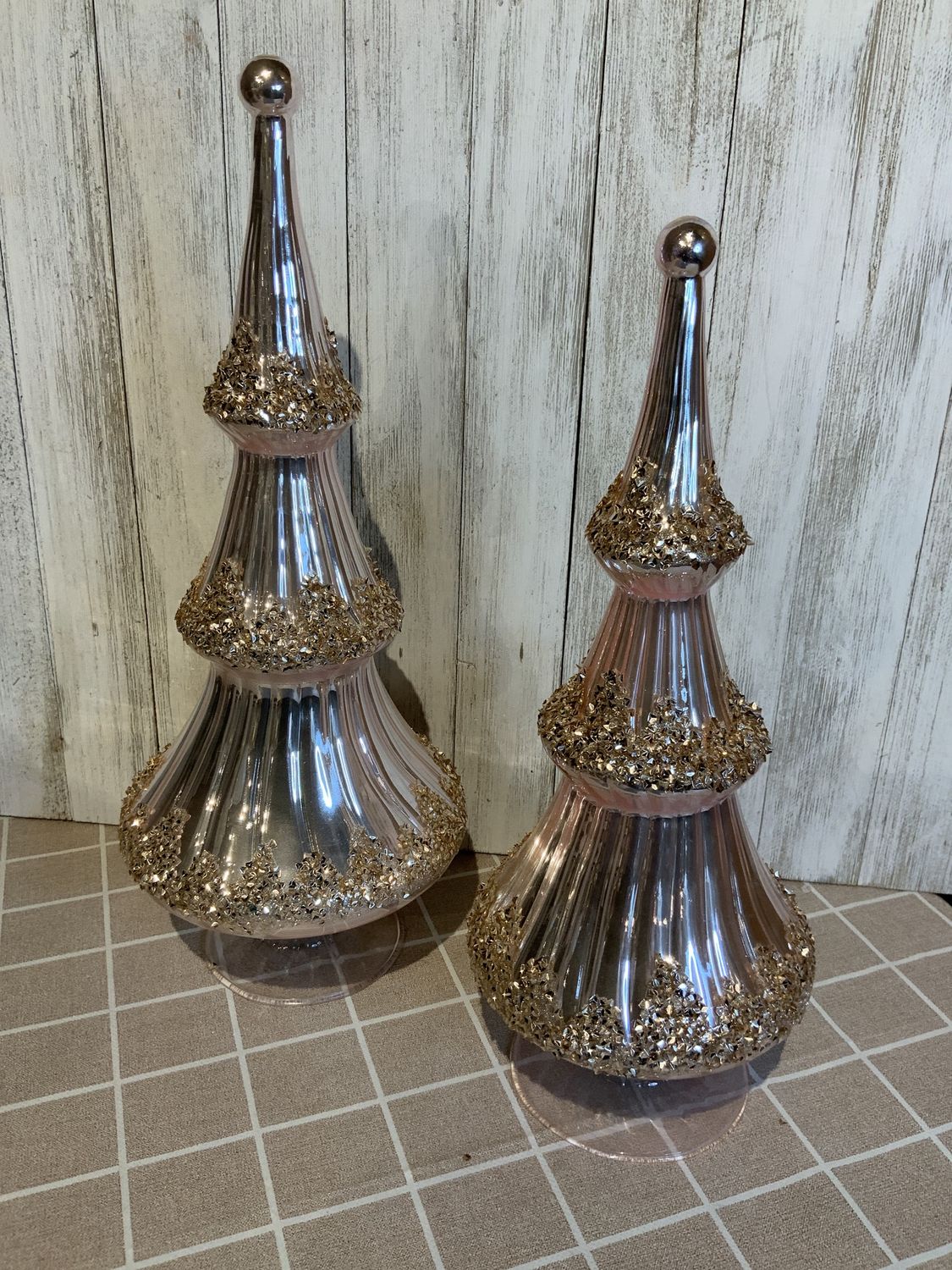 Tree, Glass Pink Champagne Set/2 12" 14"