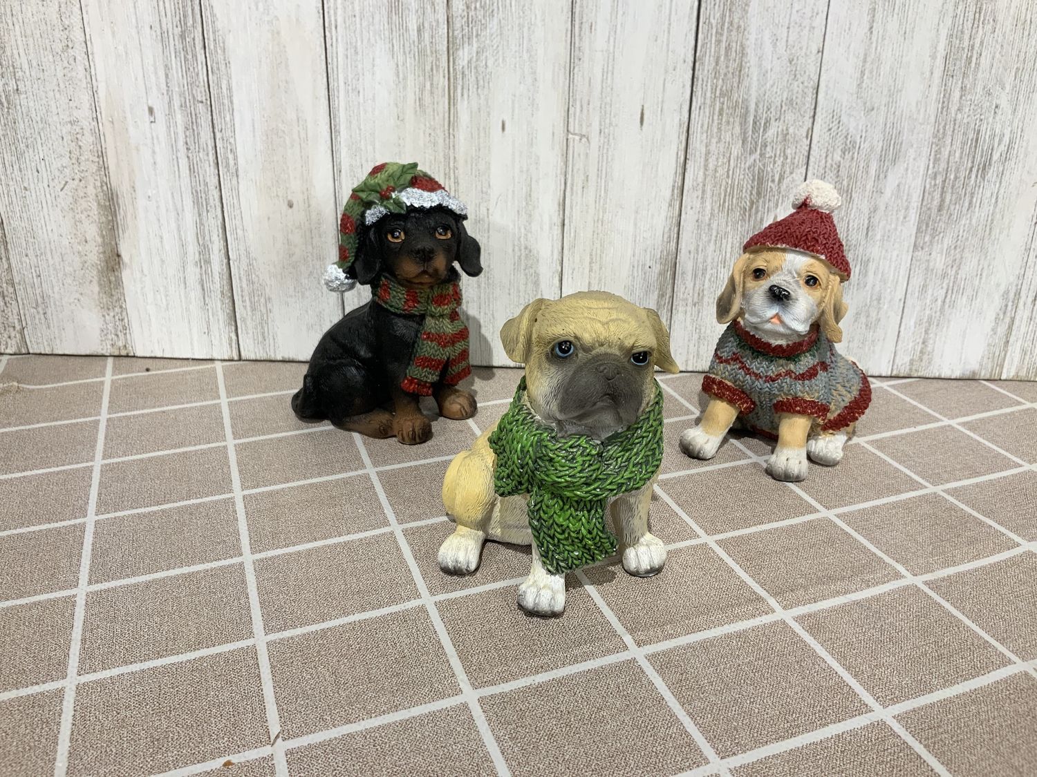 Figurine, Winter Dog w/Scarf &amp; Sweater 3 Asst