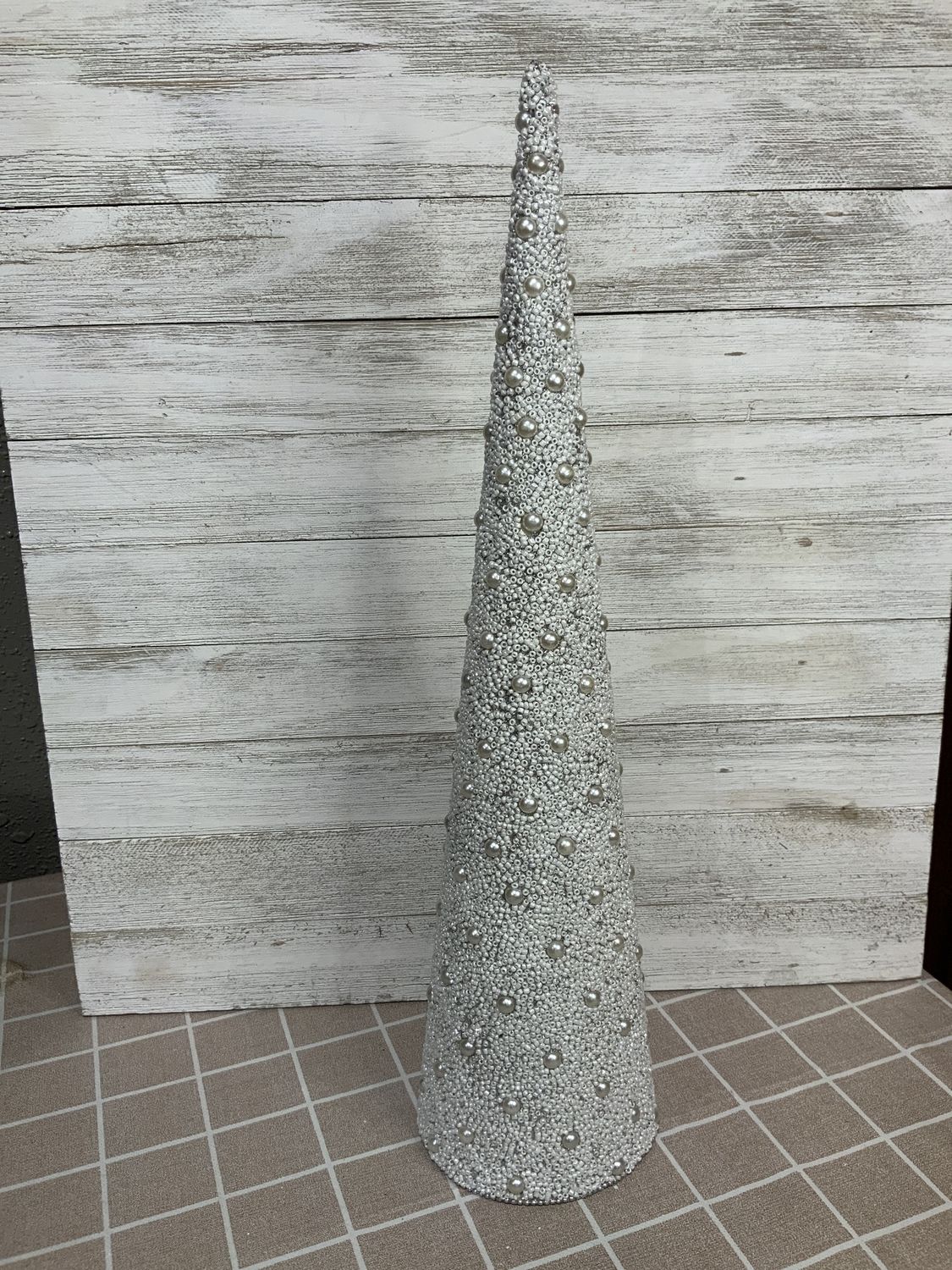 Cone Tree, Beaded Pearl 18"