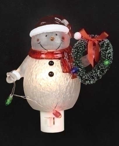 Night Light, Snowman w/Wreath 6.5"