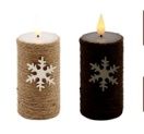 Candle, 4" Burlap Snowflake LED B/O