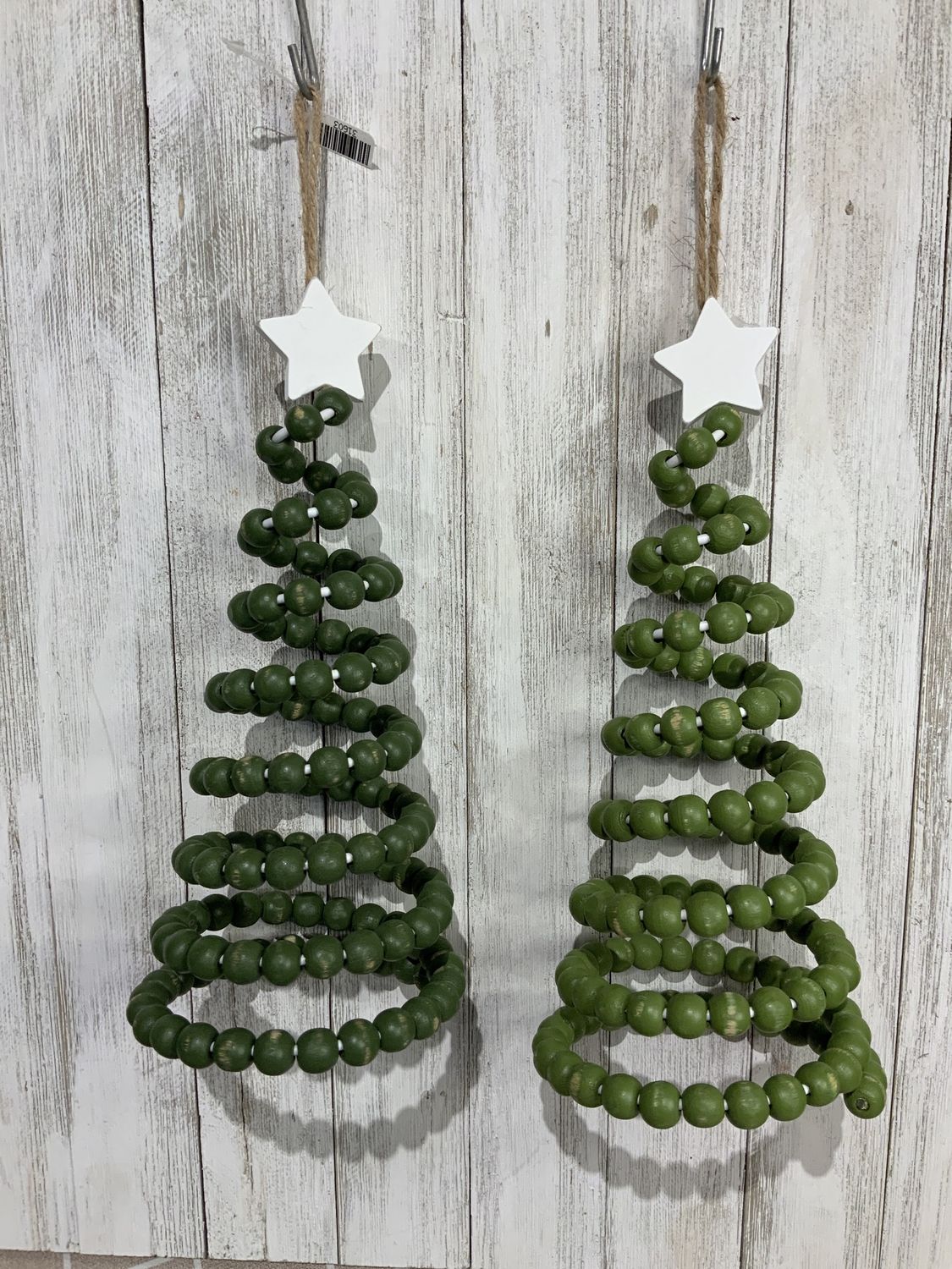 Ornament, Wood Spiral Tree Beaded Hanging 2 Asst 9"