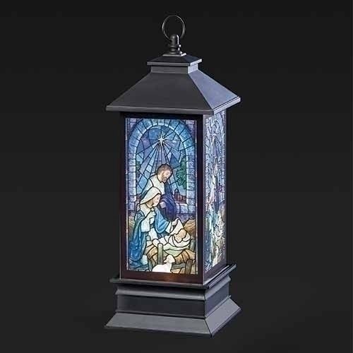 Snow Globe, Holy Family Stained Glass 10.5" w/Cord