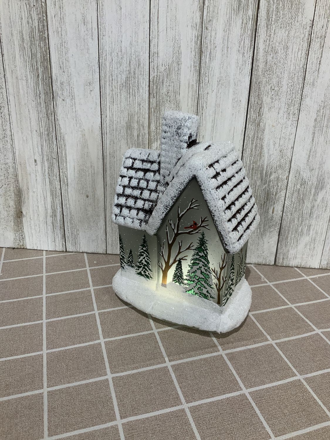 House, Light Up Trees w/Cardinal 7.5"