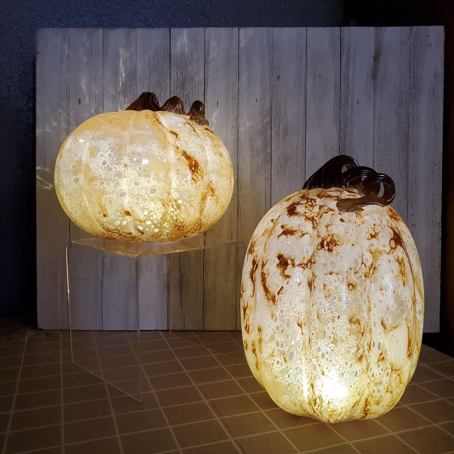 Pumpkin, Glass Light Up Orange/Gray Detail