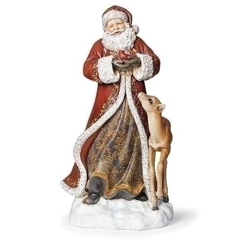 Santa, Holding Cardinal/Reindeer 11" Red Coat