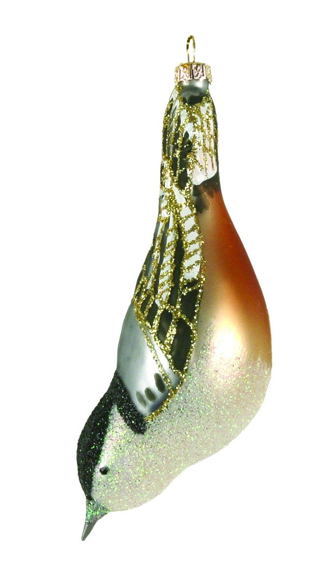 Ornament, Glass White Breasted Nuthatch