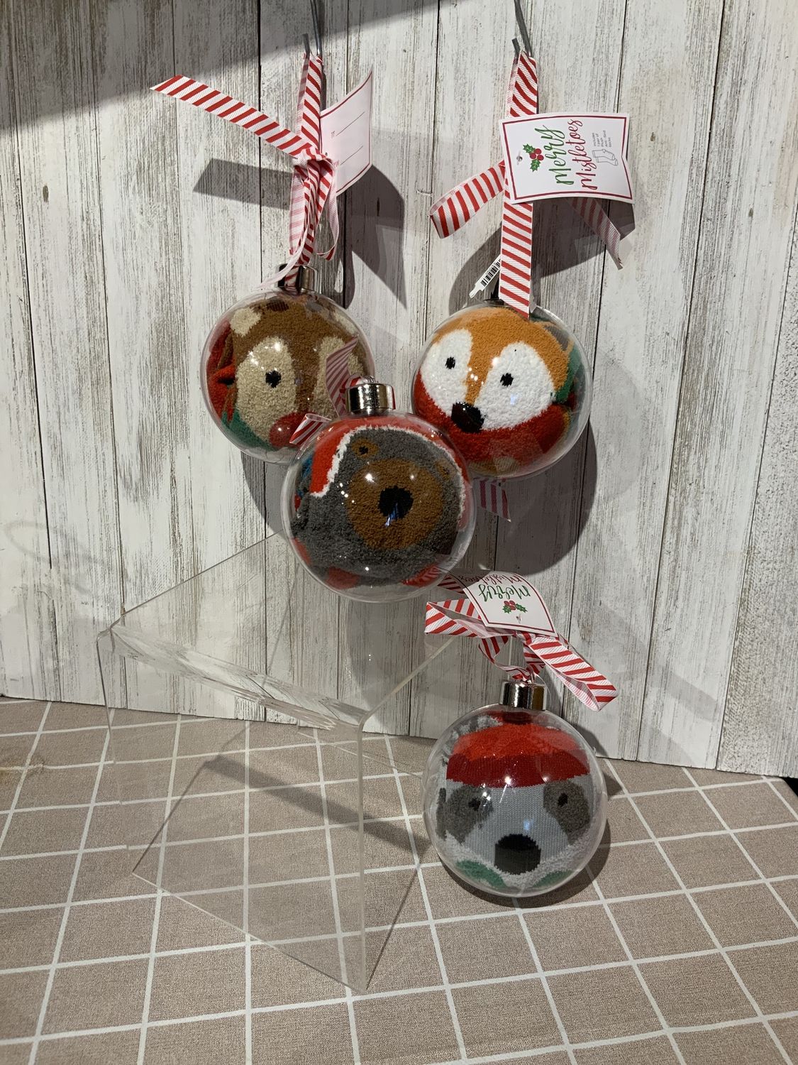 Socks, Woodland Character in Ornament Ball 4 Asst