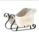 Sleigh, White Distressed Metal/Wood 9"