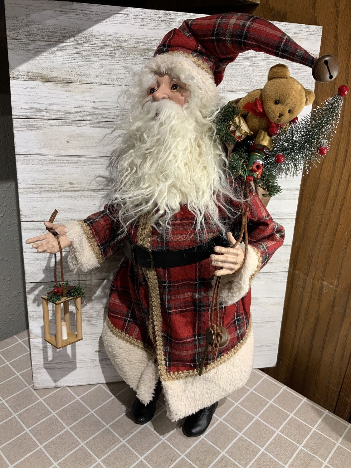 Santa, Red Plaid Coat 25" Brown Sack