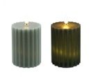 Candle, Sm Green Ribbed LED Pillar B/O