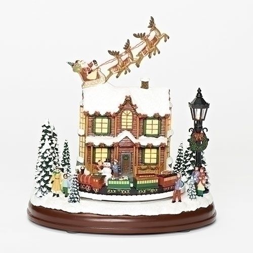 Music Box, Santa over House wht snowy