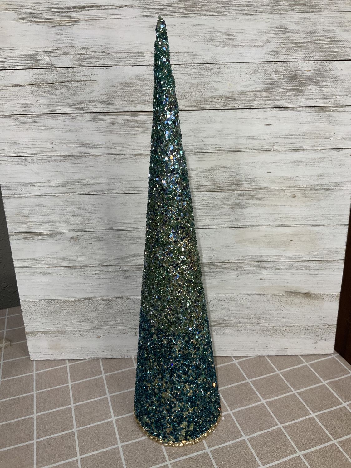 Cone Tree, Aqua Beaded Glitter 18"
