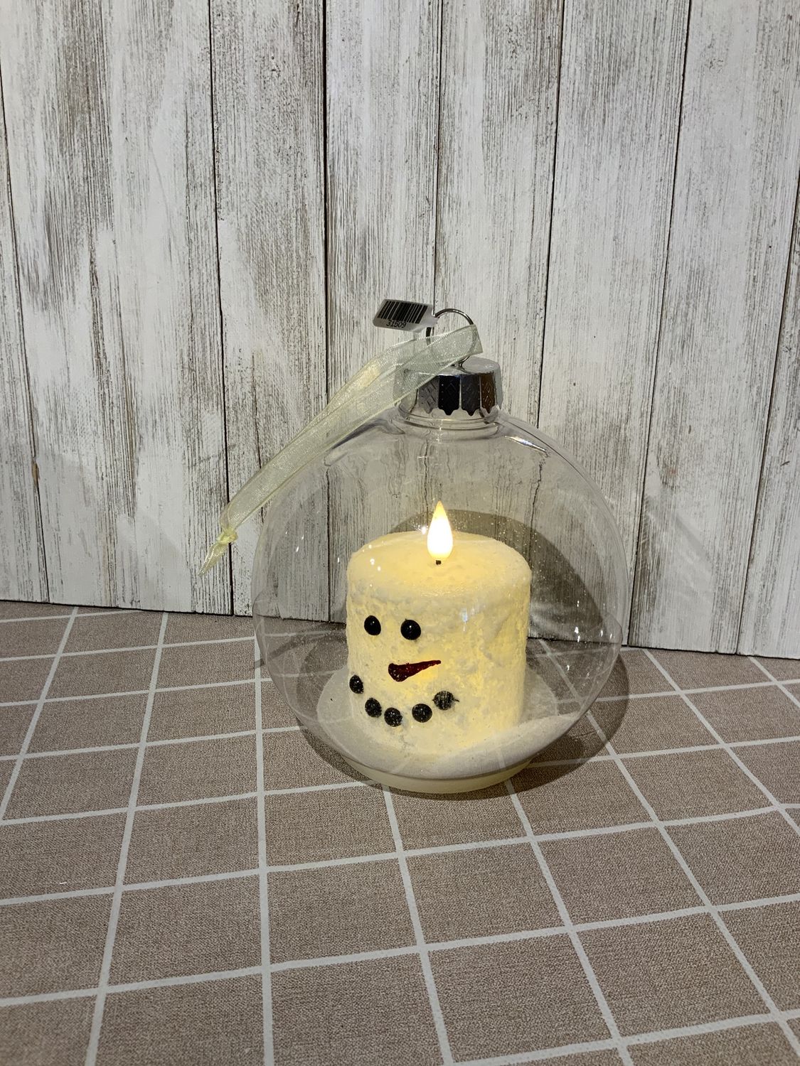 Ornament, Lg Plastic Ball w/ Snowman B/O