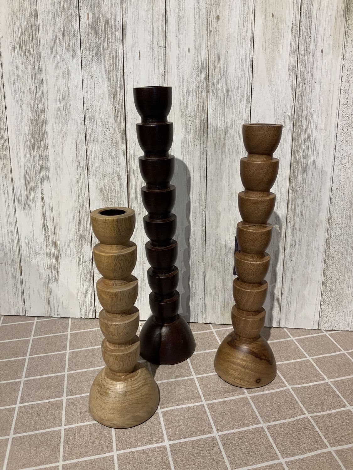 Candle Holder, Wood Shaped S/3 Taper