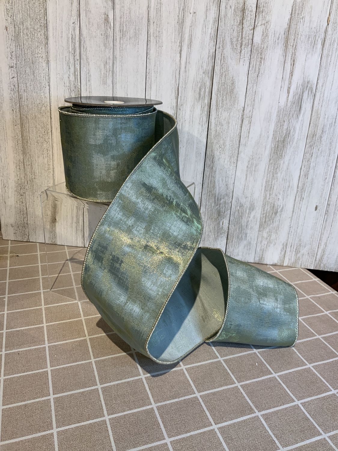 Ribbon, Blue/Green Patterned 4&quot;x10yds