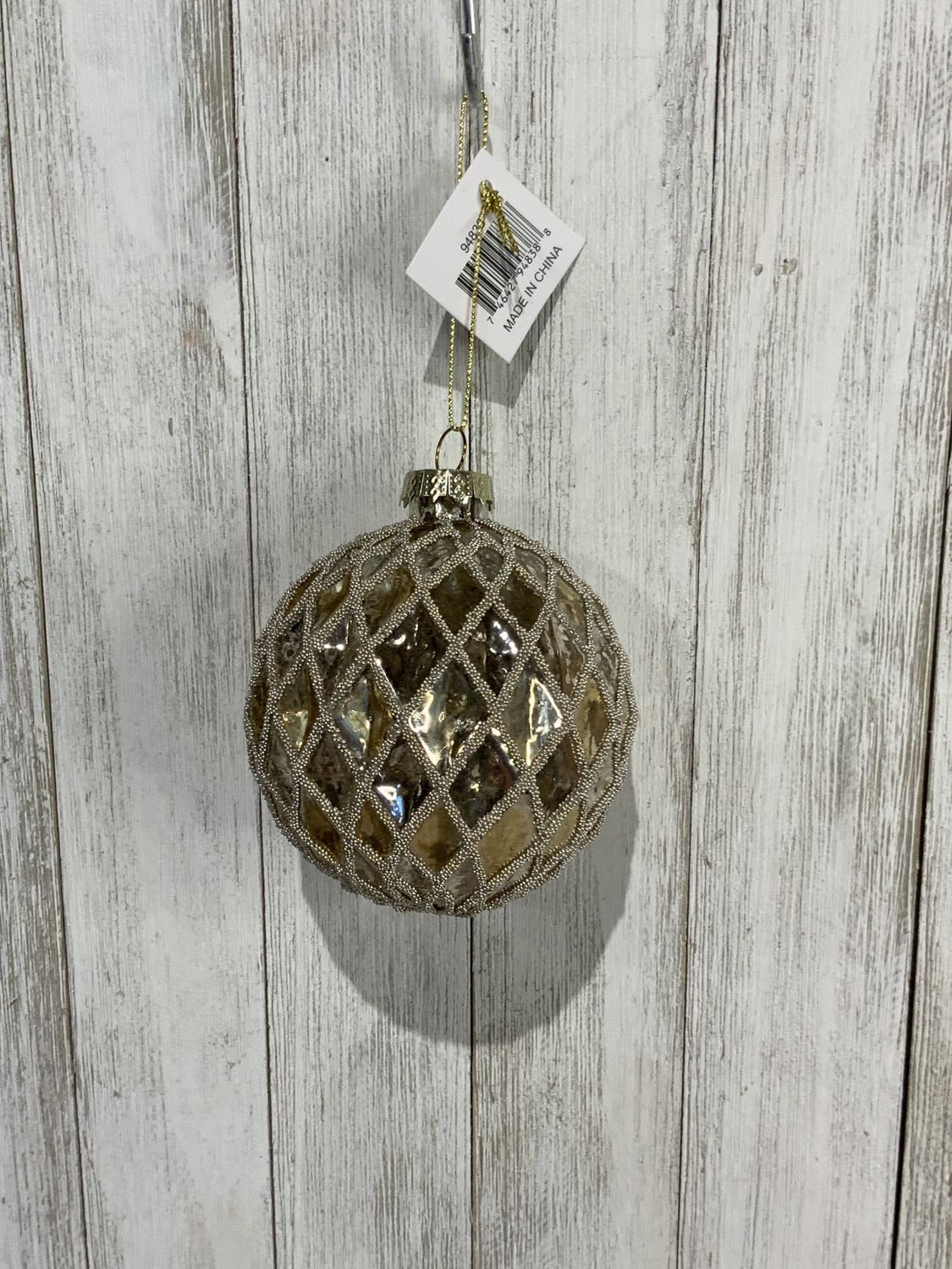 Ornament, Ball Silver/Gold Beaded Edge 3"
